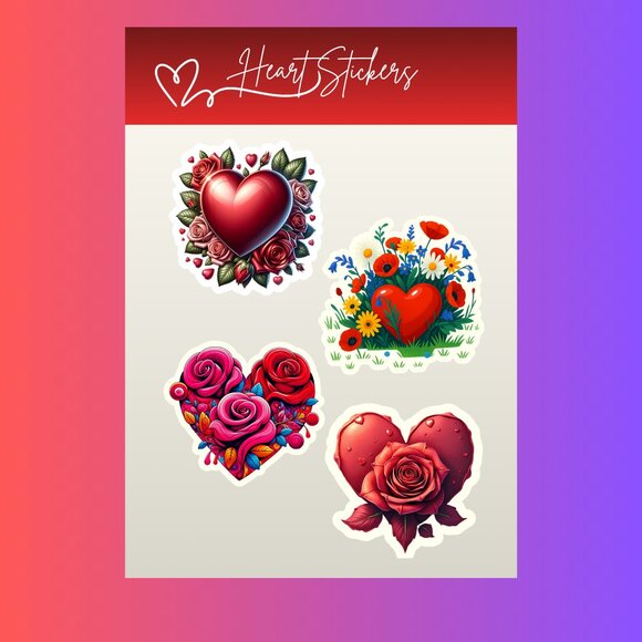"13 Floral Heart Stickers – Mixed Set of Clear and Vinyl Stickers (3 Sheets)" - Picture 6 of 6